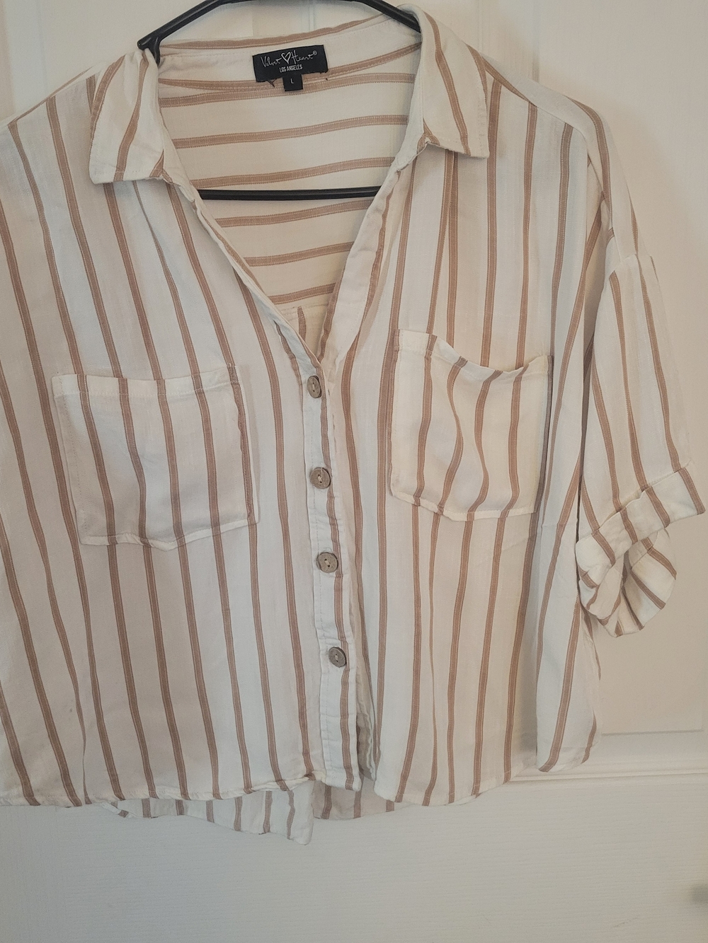Velvet Heart Striped Top — White and Tan